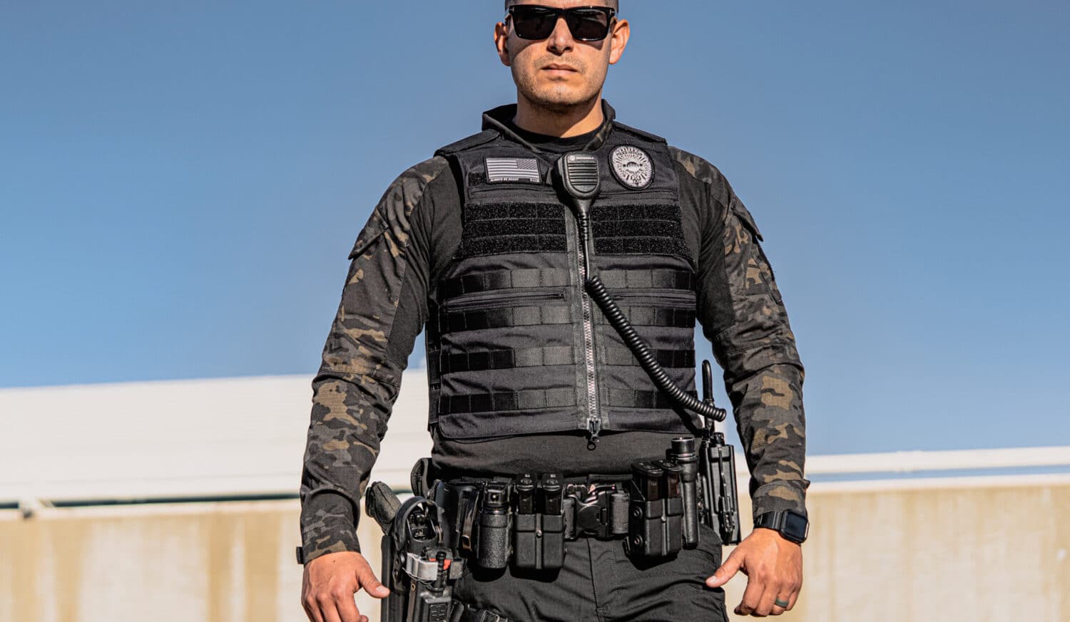 Police Officer wearing Patrol Bulletproof Vest in Black