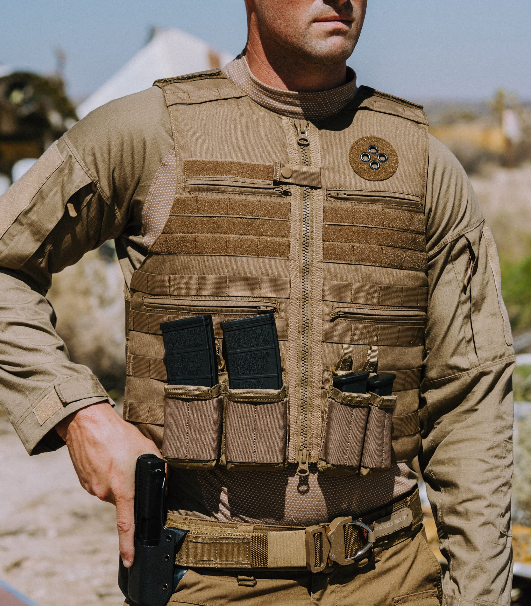 Security guard wearing Patrol Bulletproof Vest Level 3A in Coyote Brown