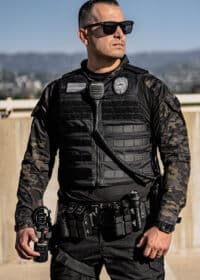 Police Officer wearing Patrol Bulletproof Vest in Black