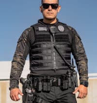 Police Officer wearing black Patrol Bulletproof Vest Level 3A